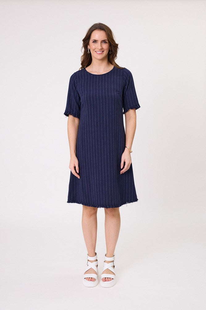 Lemon Tree - Allegra Linen Dress // Mocha // Navy Stripe