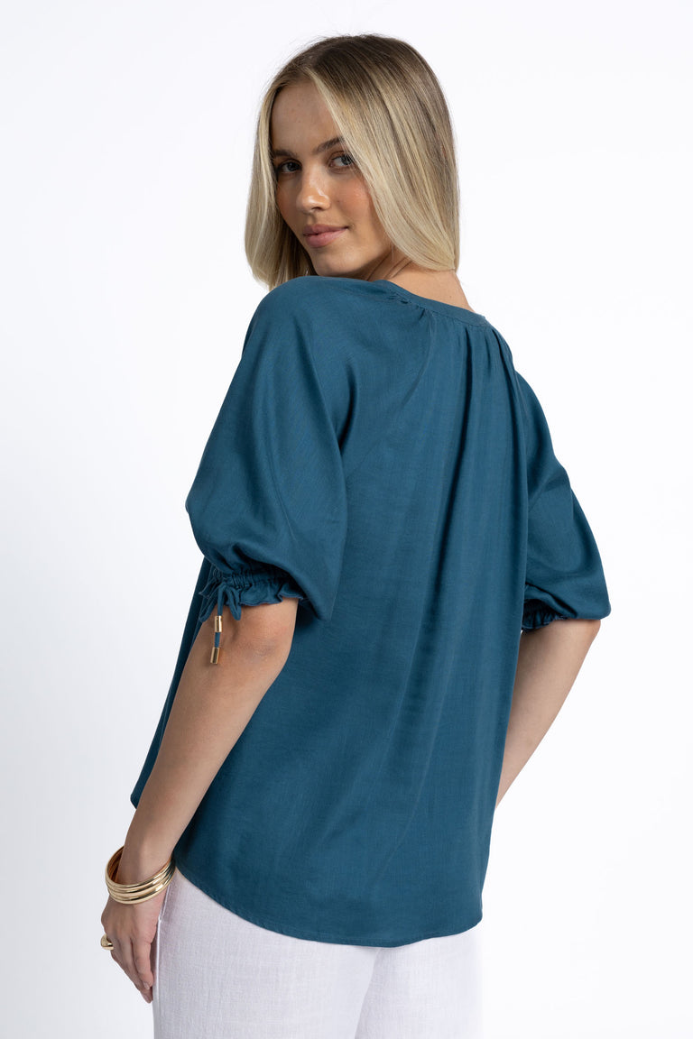 Humidity - Reece Blouse //Teal // White