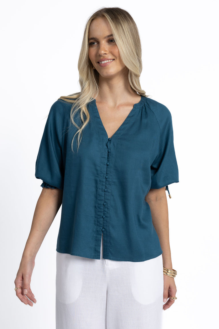 Humidity - Reece Blouse //Teal // White
