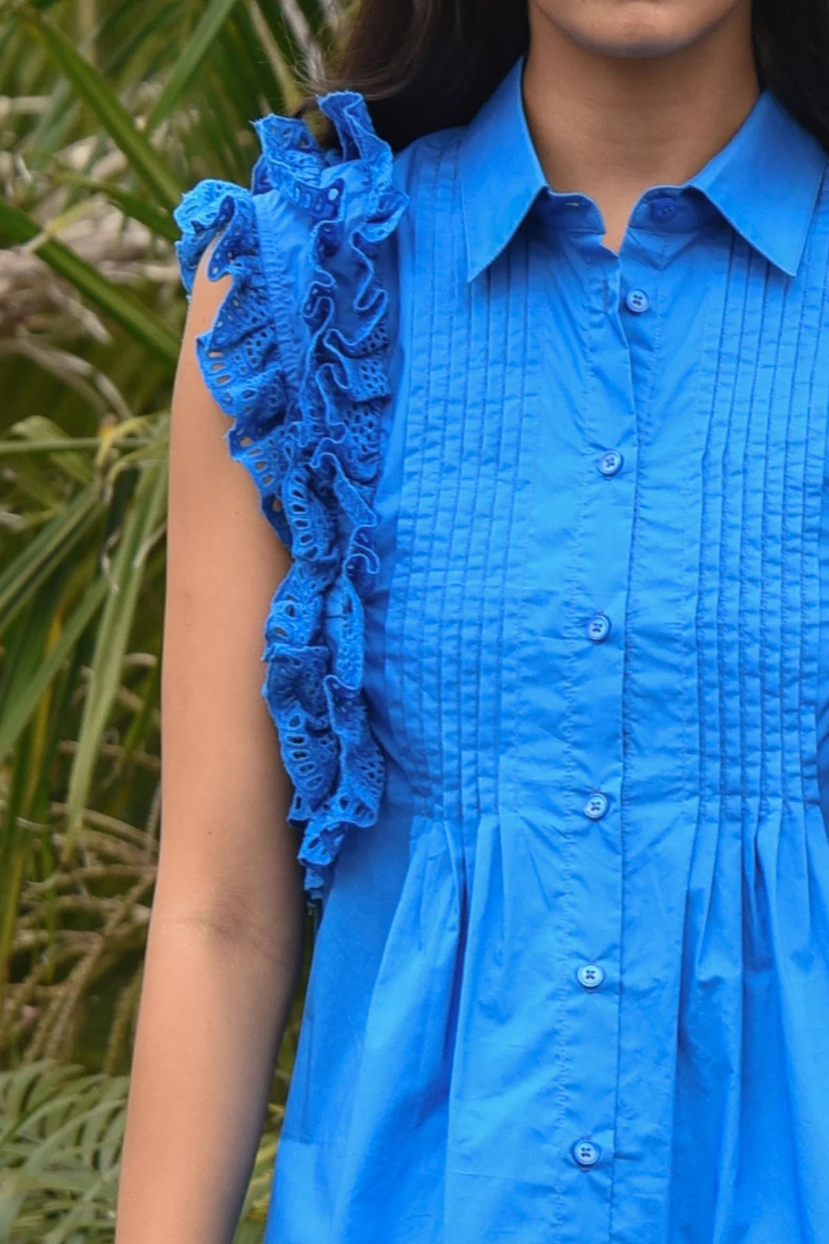 Coop - Ruffle Around The Edges Dress // Blue // White