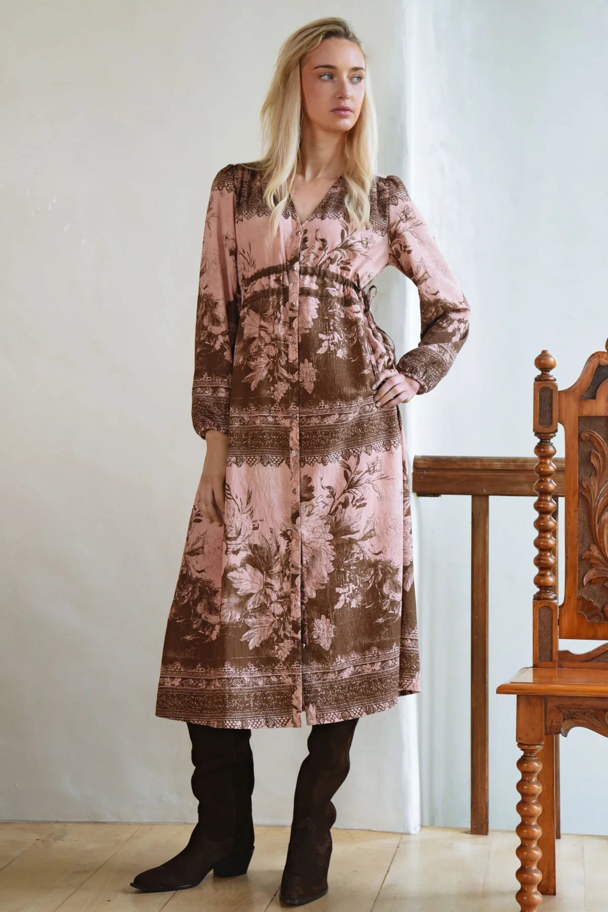 Coop - Ruche With It Dress // Pink & Brown