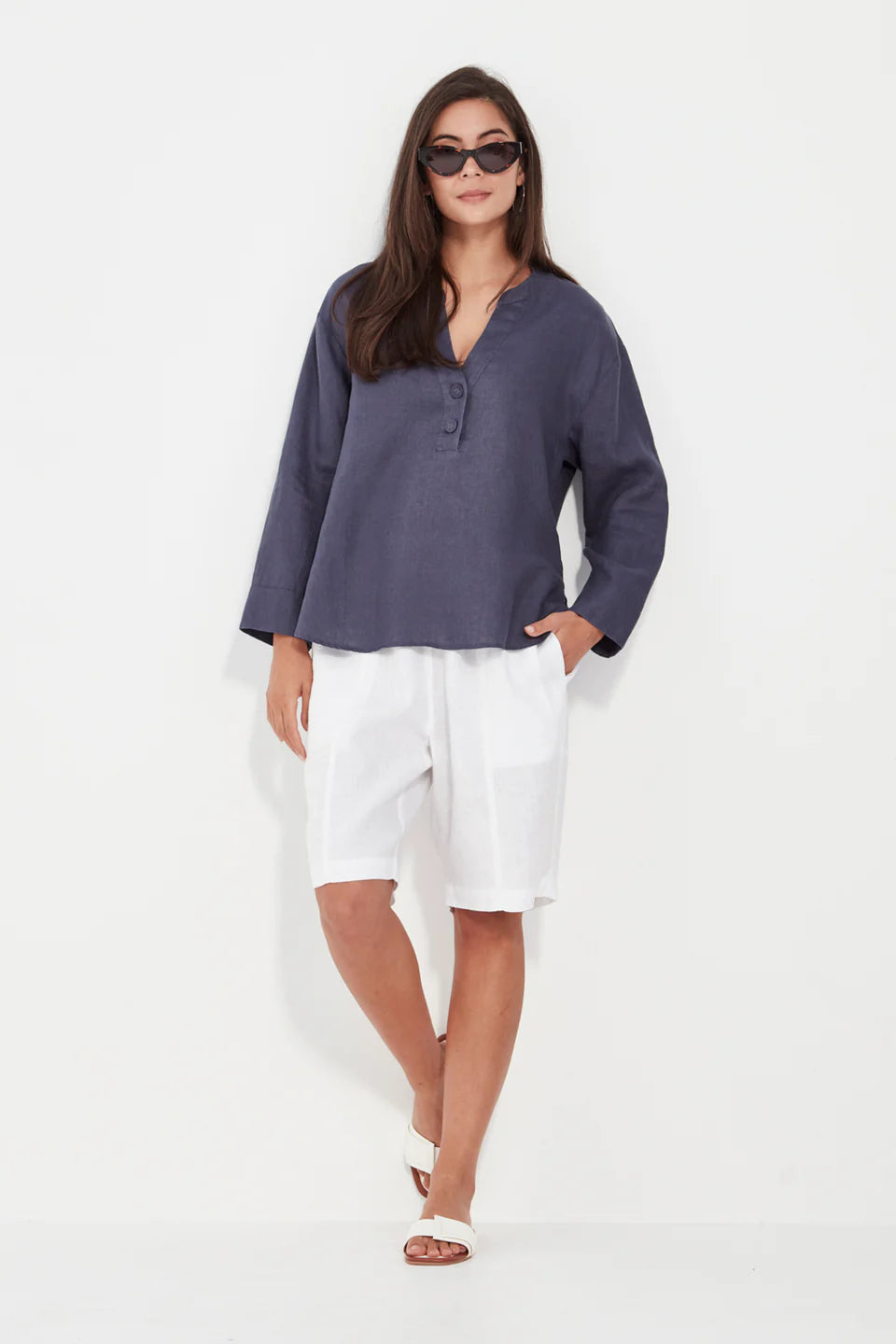 Verge - Cassie Top // Denim // Pink // White