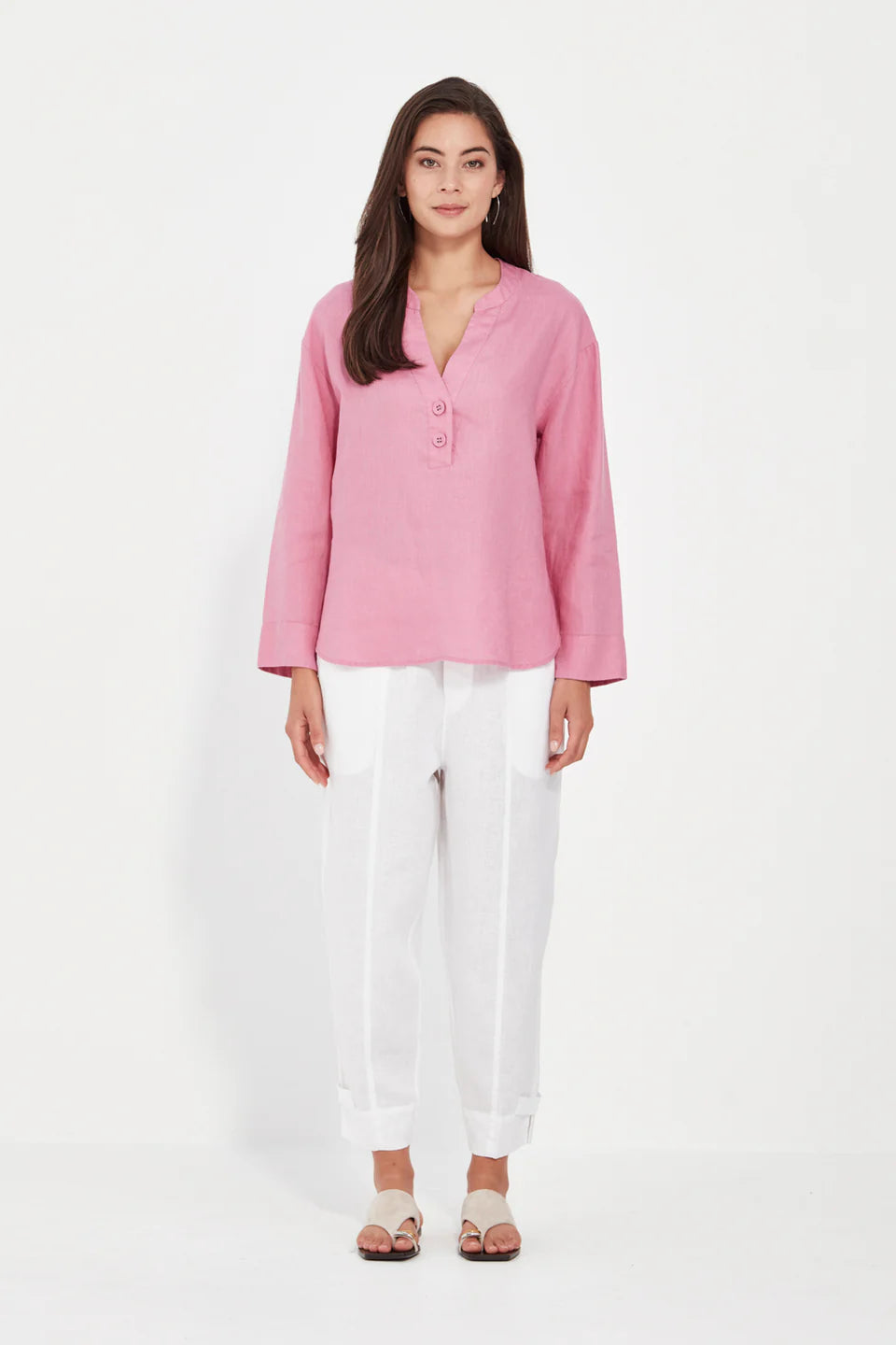 Verge - Cassie Top // Denim // Pink // White
