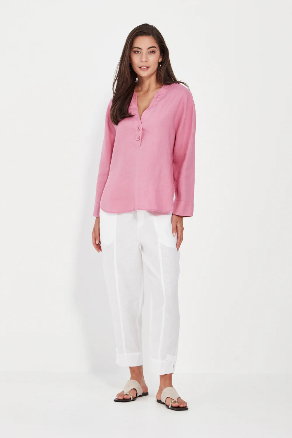 Verge - Cassie Top // Denim // Pink // White