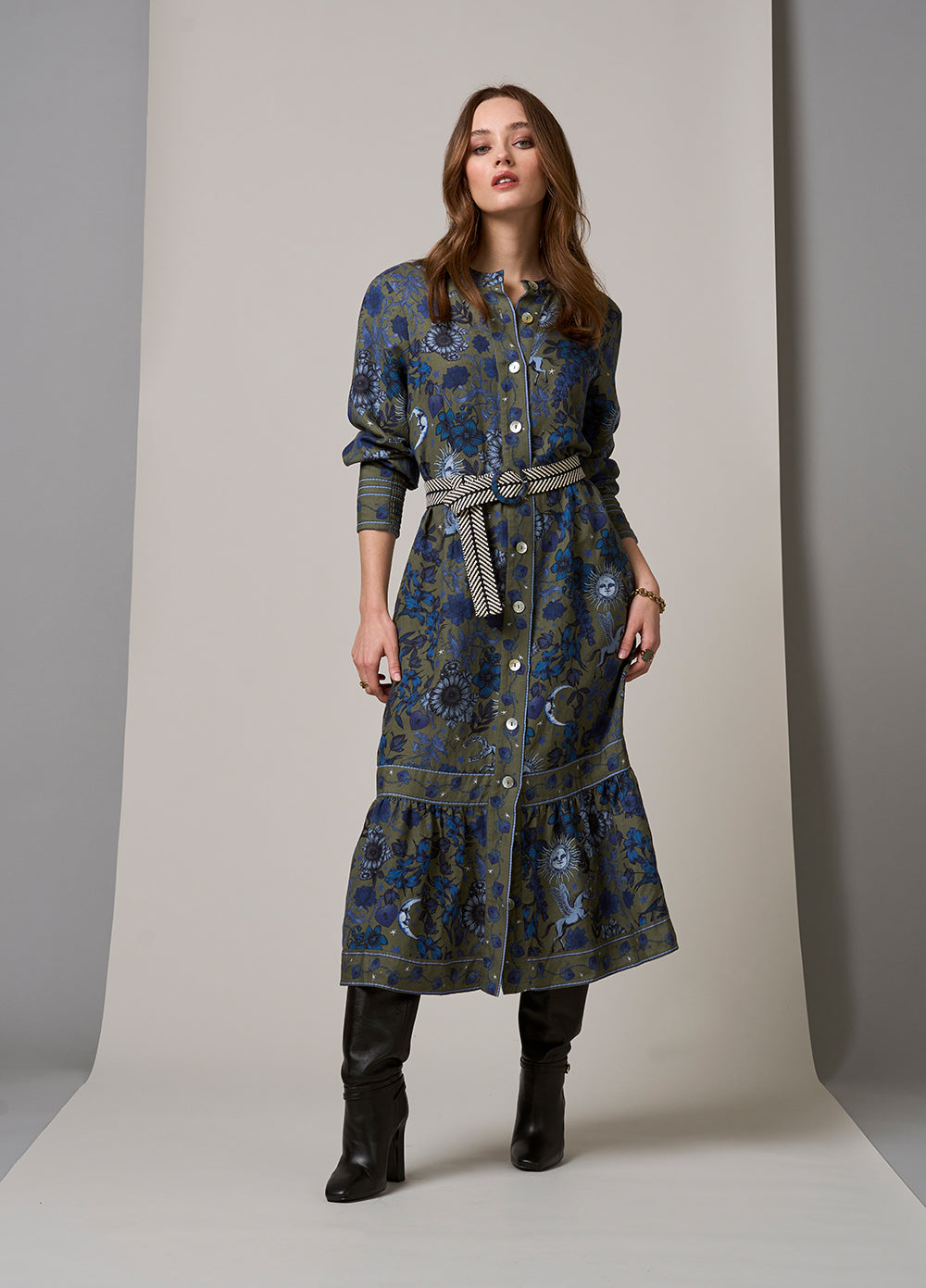 Loobie's Story - Greenwich Midi Dress // Olive Multi