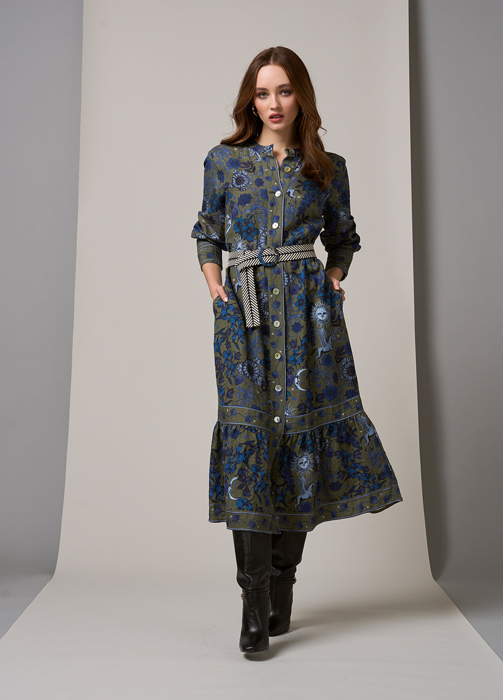 Loobie's Story - Greenwich Midi Dress // Olive Multi