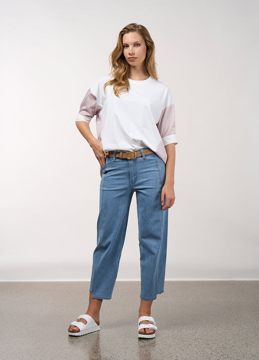 Madly Sweetly - Mixed Media Striped Top // Blush Stripe