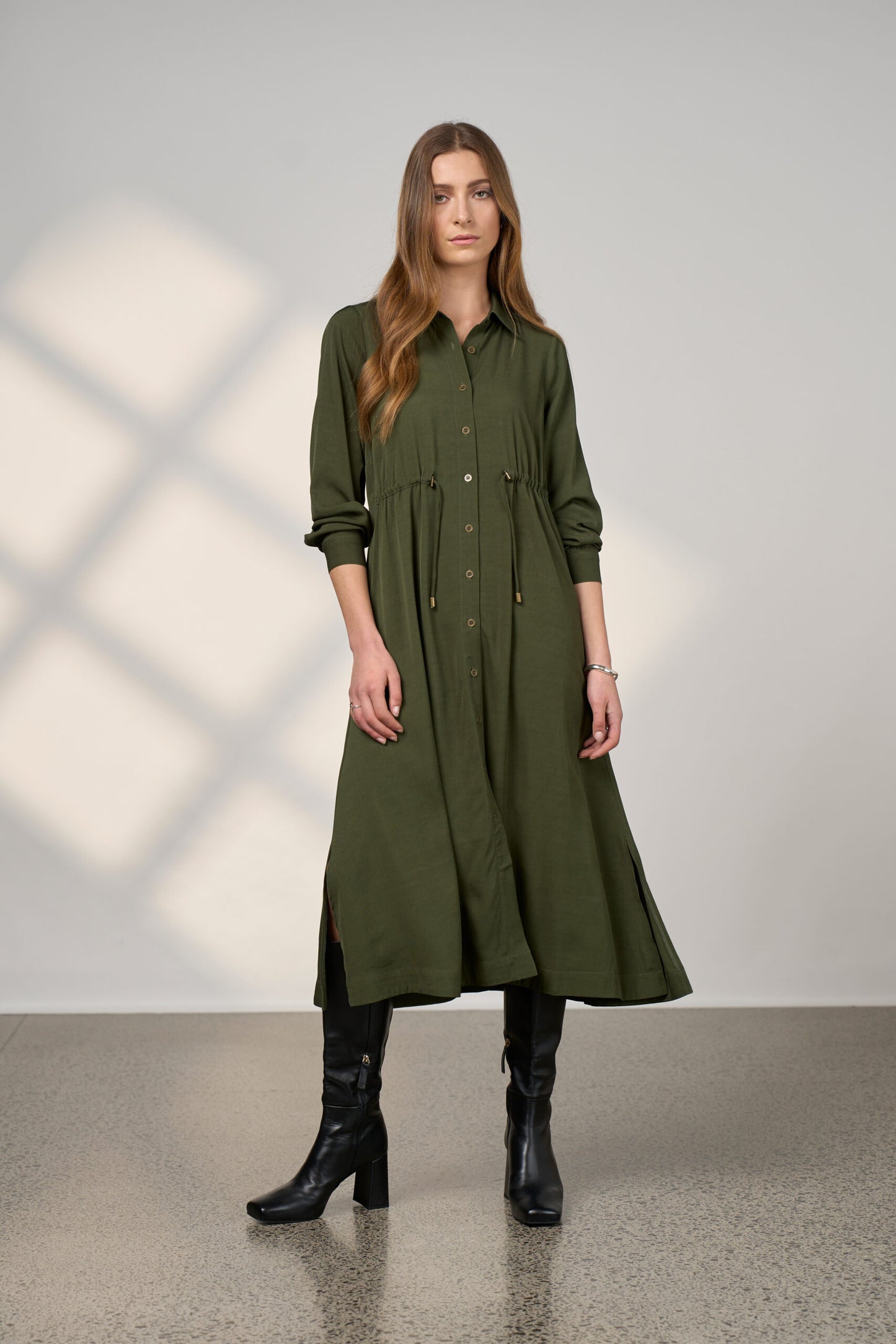 Madly Sweetly - Sequence Shirt Dress // Pine